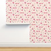 (small scale) I love U doodles pink ecru