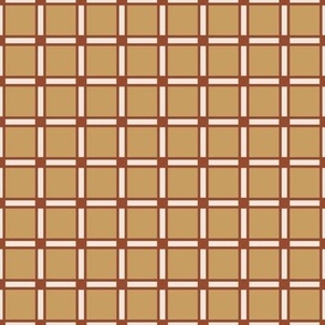 Grid or Monotone Check in Earthtone Brown Gold and Off White