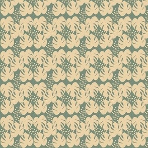 Retro Palm Leaves and Dots - Beige and Green, Small