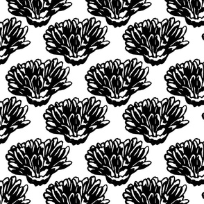 Floral Escape Black and White Linocut Block Print