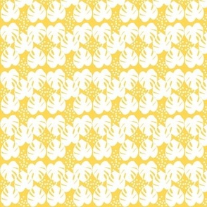 Retro Palm Leaves and Dots - White and Yellow, Small