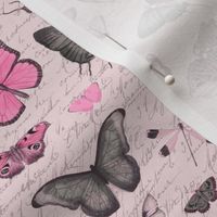 Nostalgic Cottagecore Butterfly Pattern Pink Smaller Scale