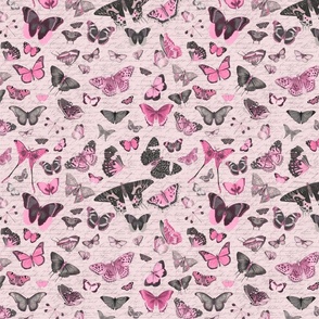 Nostalgic Cottagecore Butterfly Pattern Pink Smaller Scale
