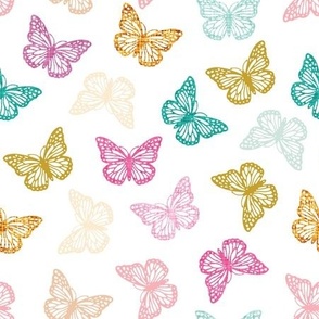 butterflies + curry, white orange, butterscotch linen no. 2, orange ice, 75-13 linen, lychee, lipstick linen, neon pink linen, ionic linen, aqua, 130-6 linen, aqua linen