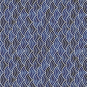 Japanese  Waves Indigo Blue Small Rotated-Scalloped Rainbow- Vintage Japanese Geometric Navy Blue- Sea- Nautical-Geometric Minimalist Arches- Art Deco Wallpaper- Home Decor