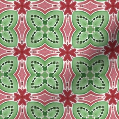 Green and Red Watercolor Christmas Floral Grid 