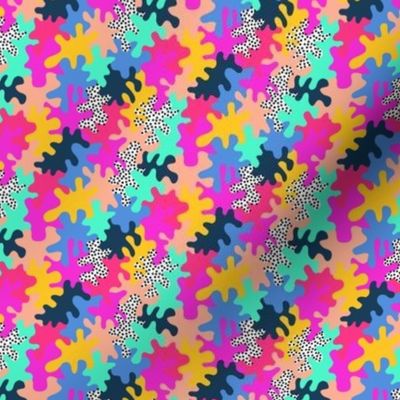 Tiny joyful art camo in pink, blue and yellow with spots