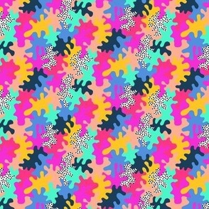 Tiny joyful art camo in pink, blue and yellow with spots