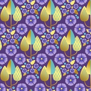 Periwinkle flowers in Art Deco style-2