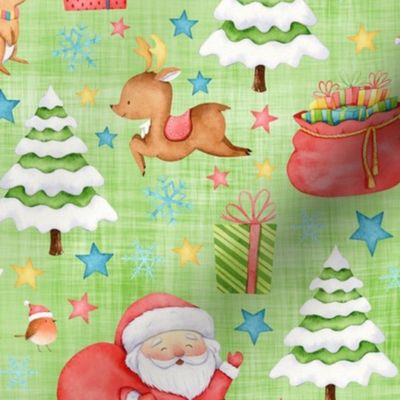 Christmas animals green linen