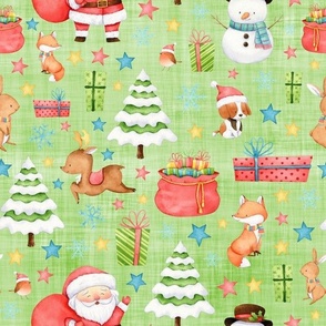 Christmas animals green linen