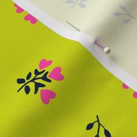 Mini Heart Flowers // Pink and Navy on Chartreuse