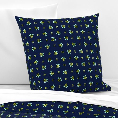 Mini Heart Flowers // Mint and Chartreuse on Navy