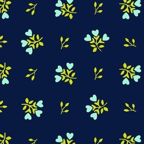 Mini Heart Flowers // Mint and Chartreuse on Navy