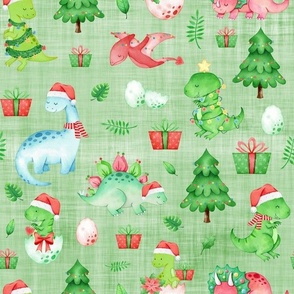 Christmas dino green linen
