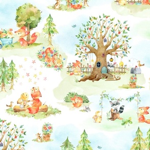 24” Fox + Bunny Friends, Cute Childrens Print // Homer and Louise collection, 24” pattern repeat