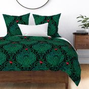 Hapuu Fern Damask green iiwi bird black