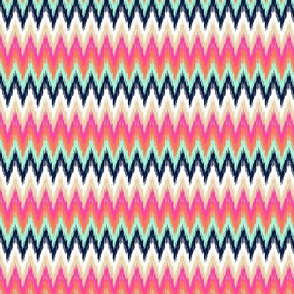 Spring Ikat Chevron stripes - sand, papaya, hot pink, mint and midnight blue - medium