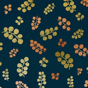 Gold&Copper Berries with Mottled Effect on Navy | Medium Scale
