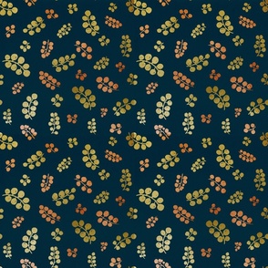 Gold&Copper Berries with Mottled Effect on Navy | Small Scale