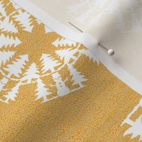 Snowman and Fir Trees Snowflake on Gold