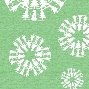 Snowman and Fir Trees Snowflake on Green