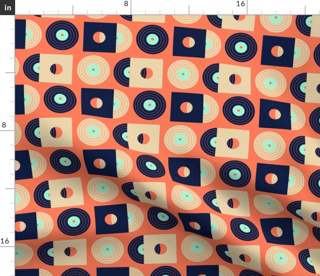 (S) Vinyl records geometric orange