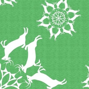 Leaping Buck Deer Snowflakes on Green