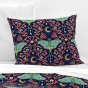 Spring Night Luna Moth Damask with moon and flowers - large