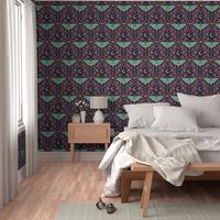 Spring Night Luna Moth Damask with moon and flowers - large