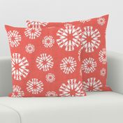 Snowman and Fir Trees Snowflake White on Red