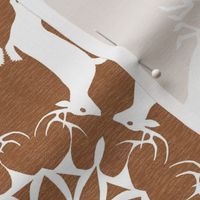 Leaping Buck Deer Snowflakes White on Brown