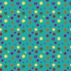 Abstract Colorful Suns on a Blue Green Background