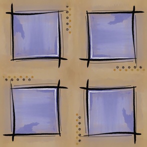 (L) Modern Wonky Periwinkle Squares on Tan Plaster
