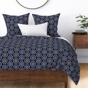 Bold isolated folk flowers - block print style - sand and midnight blue - medium