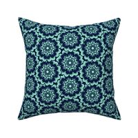 Bold Overlapping Folk Floral - block print style - mint and midnight blue - medium