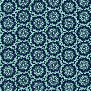 Bold Overlapping Folk Floral - block print style - mint and midnight blue - medium