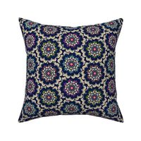 Bold Overlapping Folk Floral - block print style - sand and midnight blue - medium