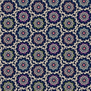 Bold Overlapping Folk Floral - block print style - sand and midnight blue - medium