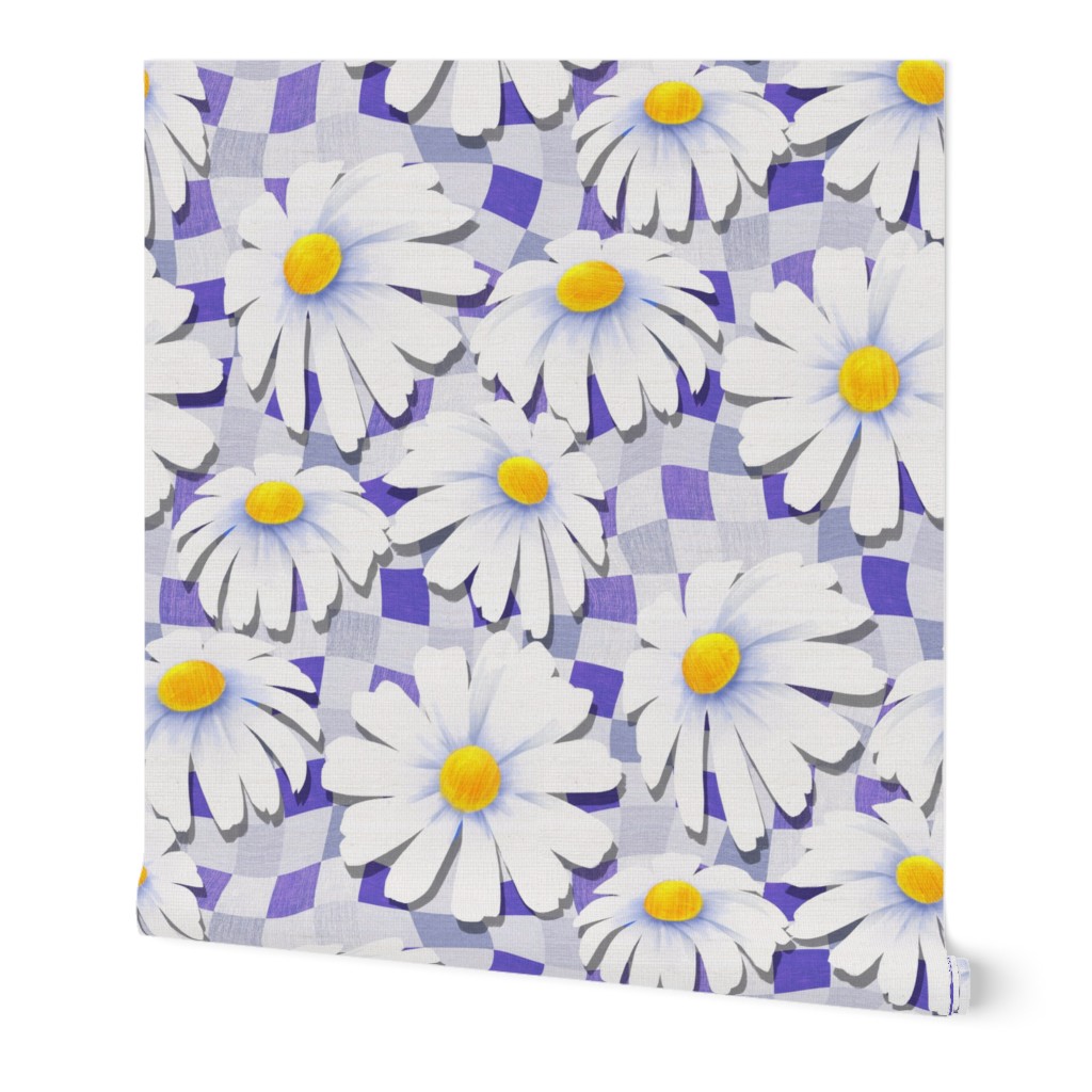 Paper Daisies on Wavey Checkerboard - very peri 