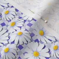 Paper Daisies on Wavey Checkerboard - very peri 