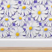 Paper Daisies on Wavey Checkerboard - very peri 