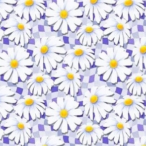 Paper Daisies on Wavey Checkerboard - very peri 