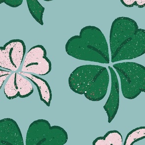 Pink Green clover shamrock pattern - large
