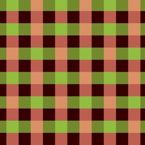 Green, salmon and maroon gingham plaid - Large scale