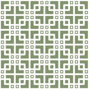 Chinese cross dots mosaic sage green white