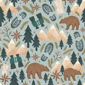 Watercolor Mountain Bear Fabric By Laurawrightstudio Bears Watercolor Fabric Woodland Animal Cotton Fabric by the Yard with Spoonflower