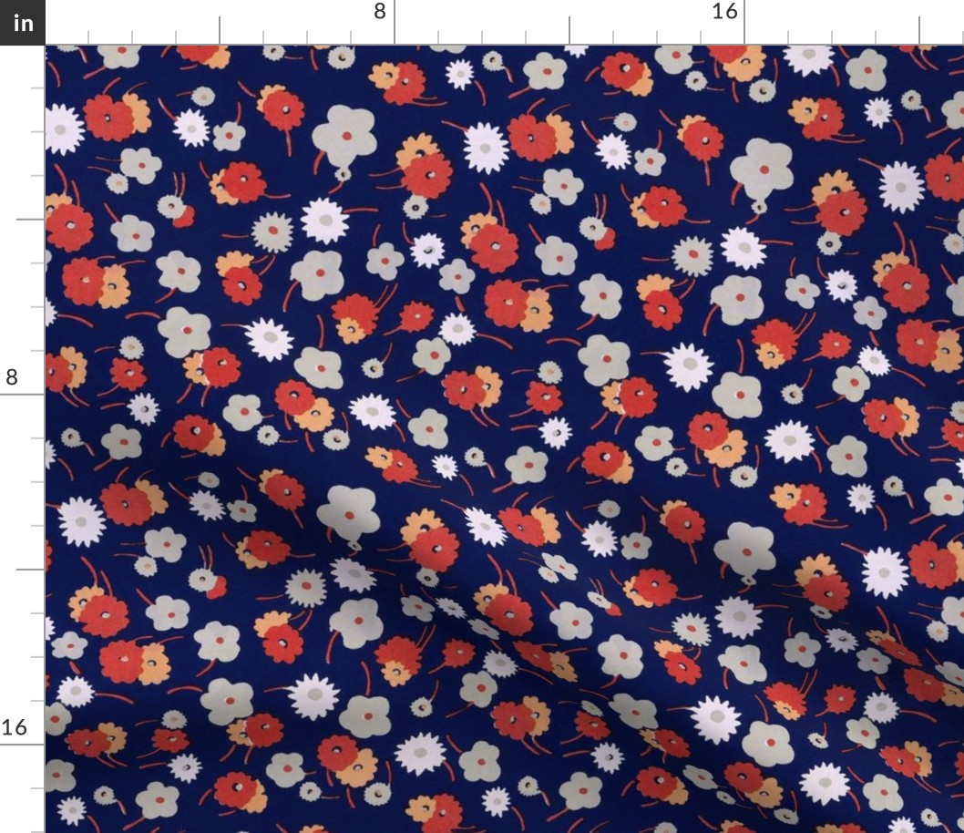 Vintage floral navy orange