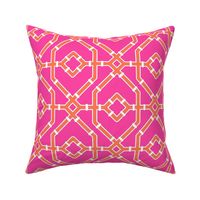 Preppy spring  bamboo trellis - hot pink and papaya - chinoiserie - medium