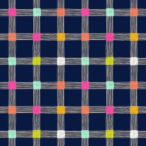 Colourful Spring loose plaid/gingham on Midnight blue - medium